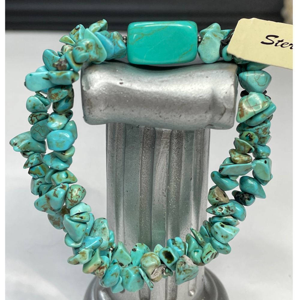 Dual Strand Turquoise Chip Stretchable Bracelet